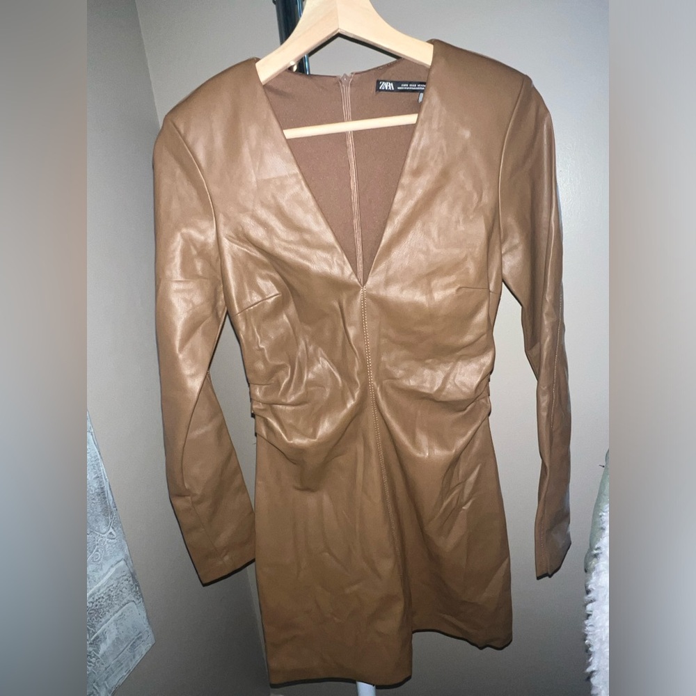 Brown faux leather Zara dress!